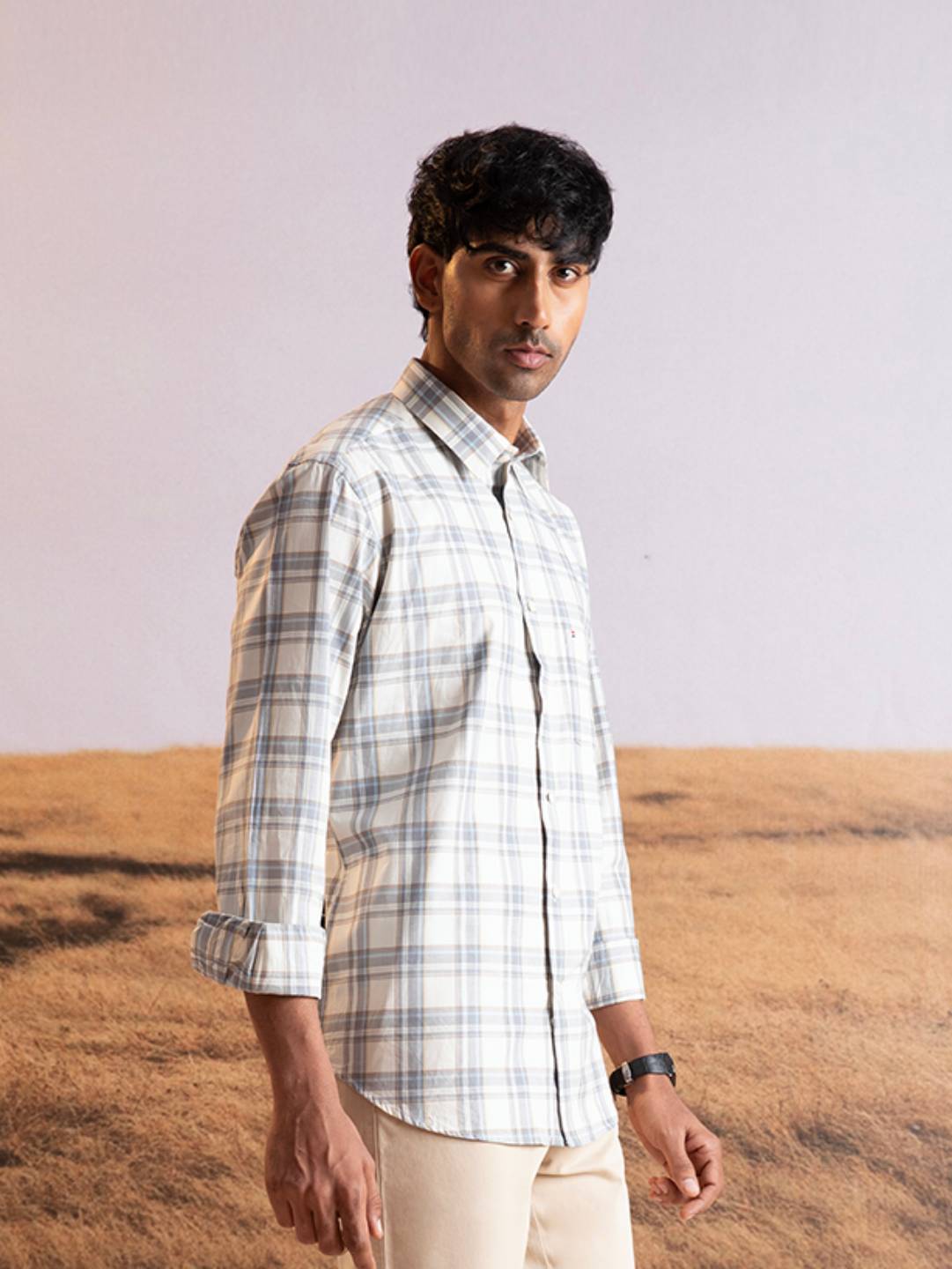 Cream and Grey Check Shirt