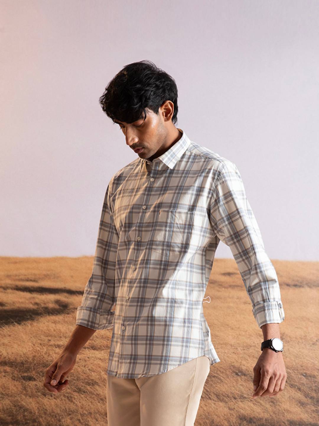 Cream and Grey Check Shirt