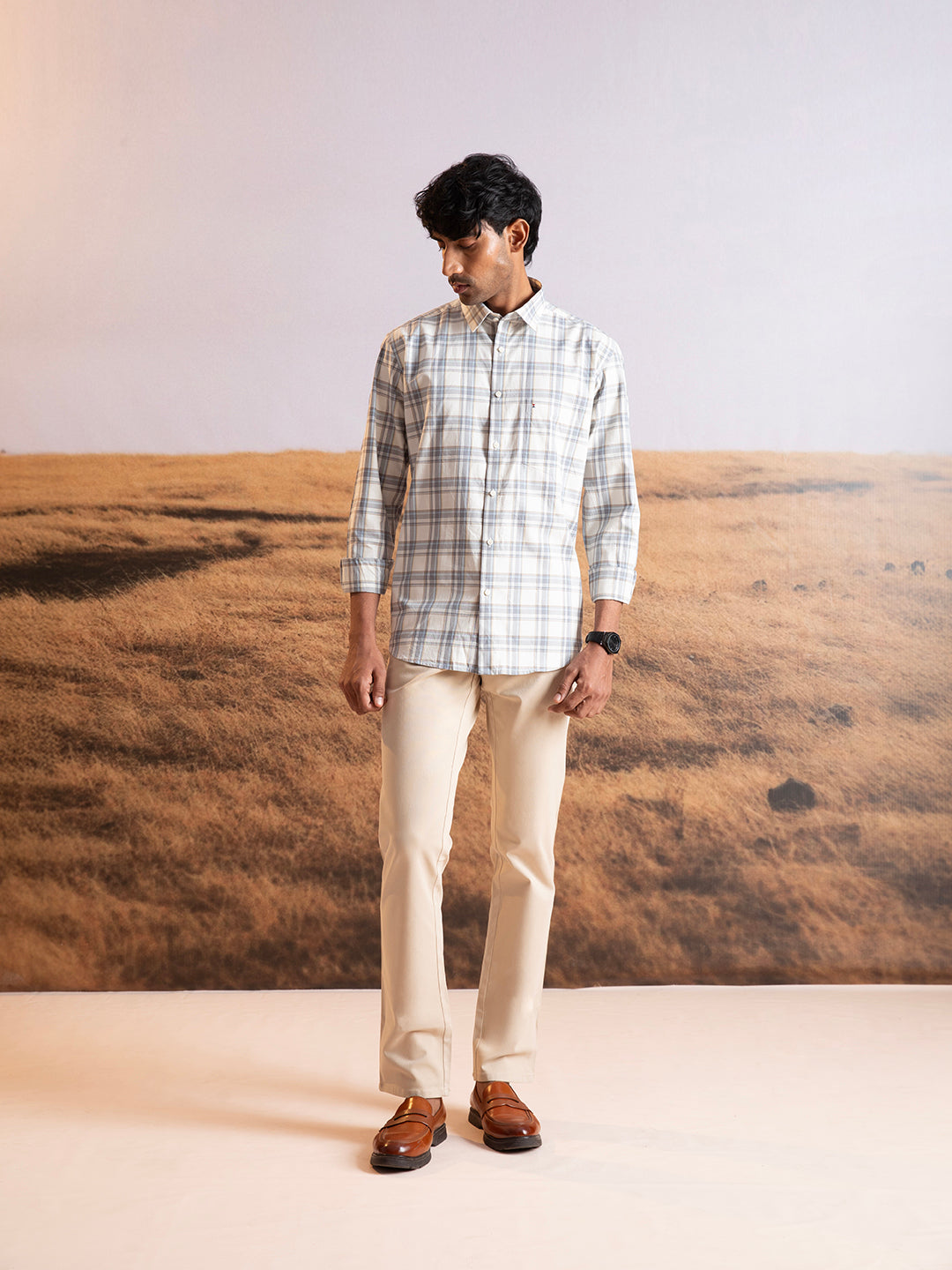 Cream and Grey Check Shirt