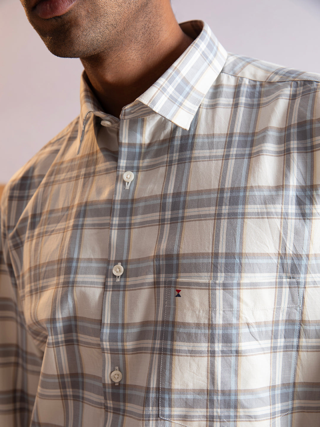 Cream and Grey Check Shirt