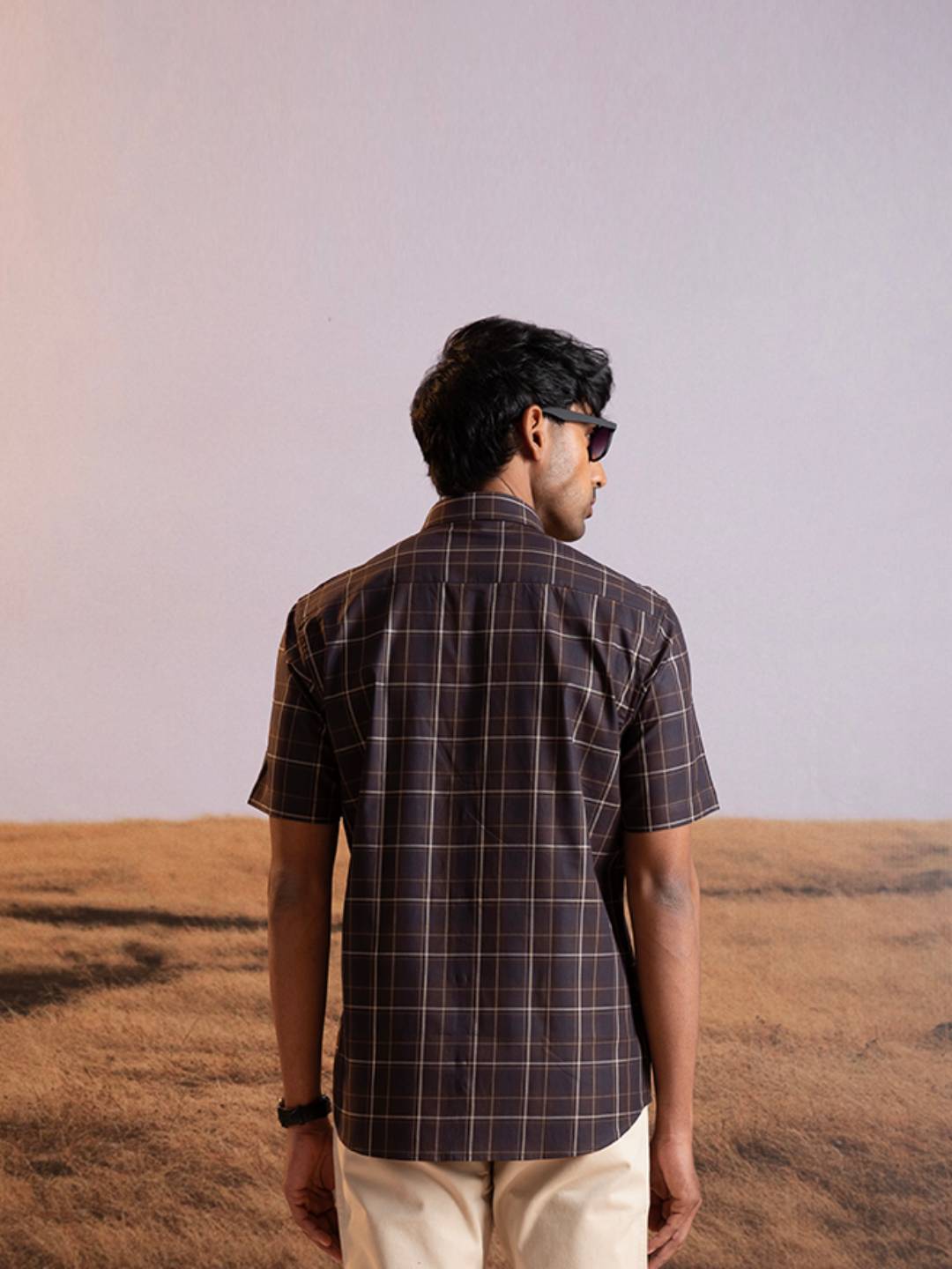 Brown Checkered Short Sleeve Shirt