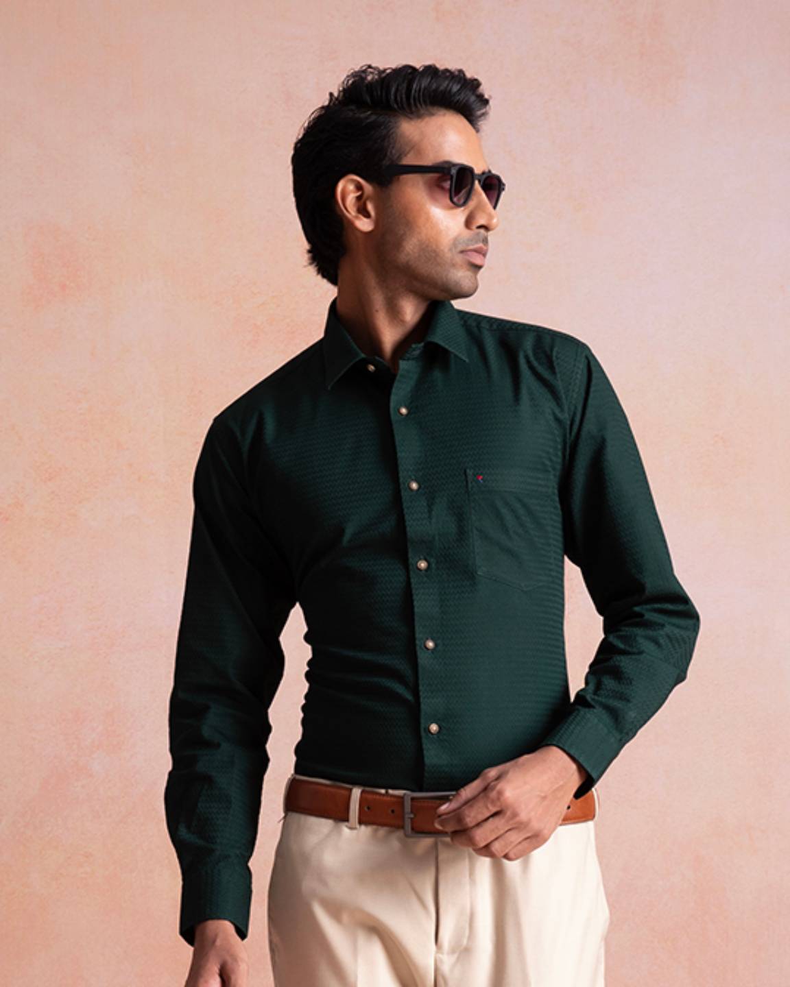 Bottle Green Textured Shirt