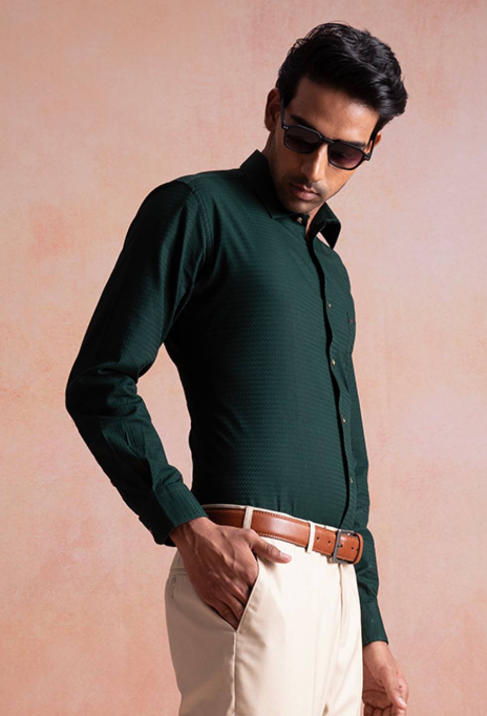 Bottle Green Textured Shirt