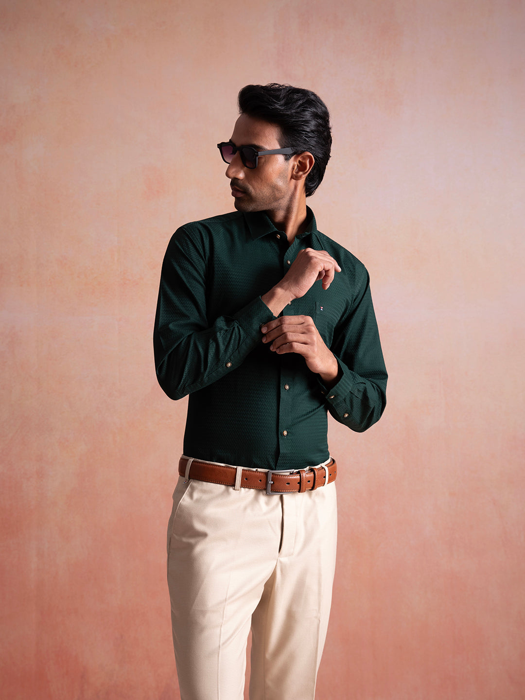 Bottle Green Textured Shirt