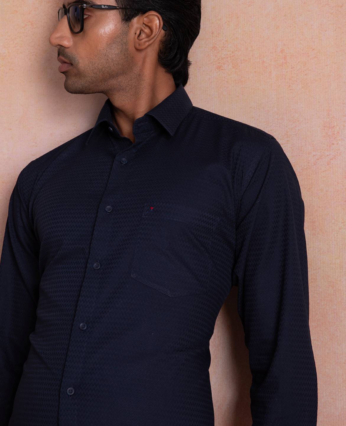 Elegant Navy Blue Dobby Shirt