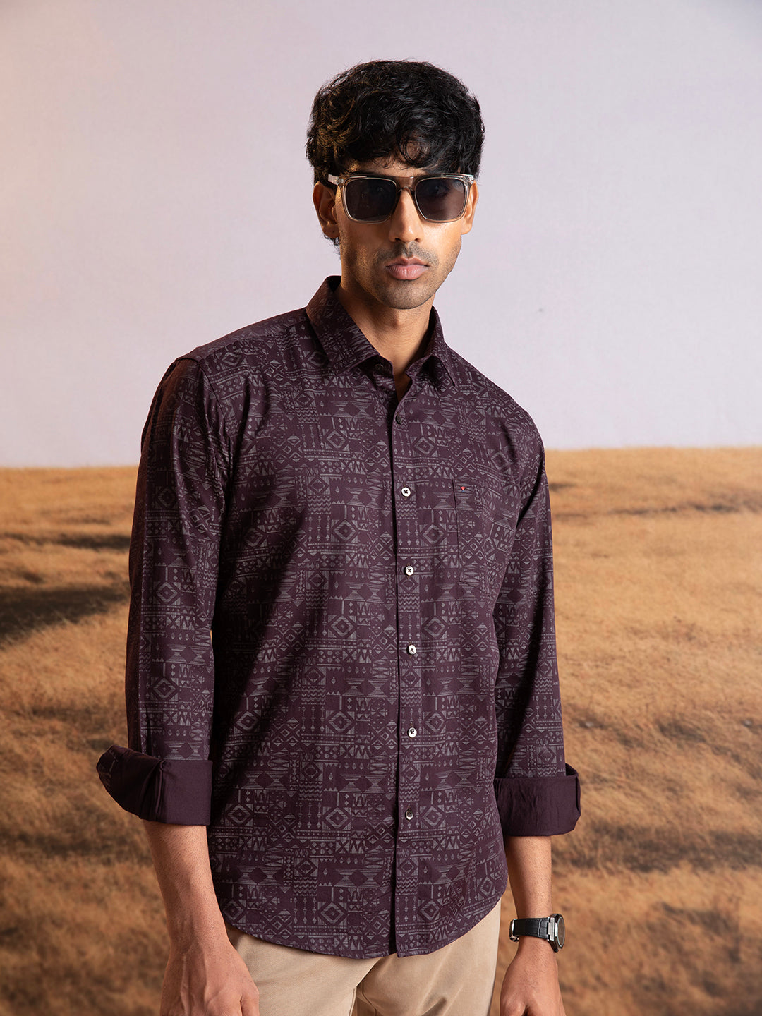 Maroon Abstract Print Shirt