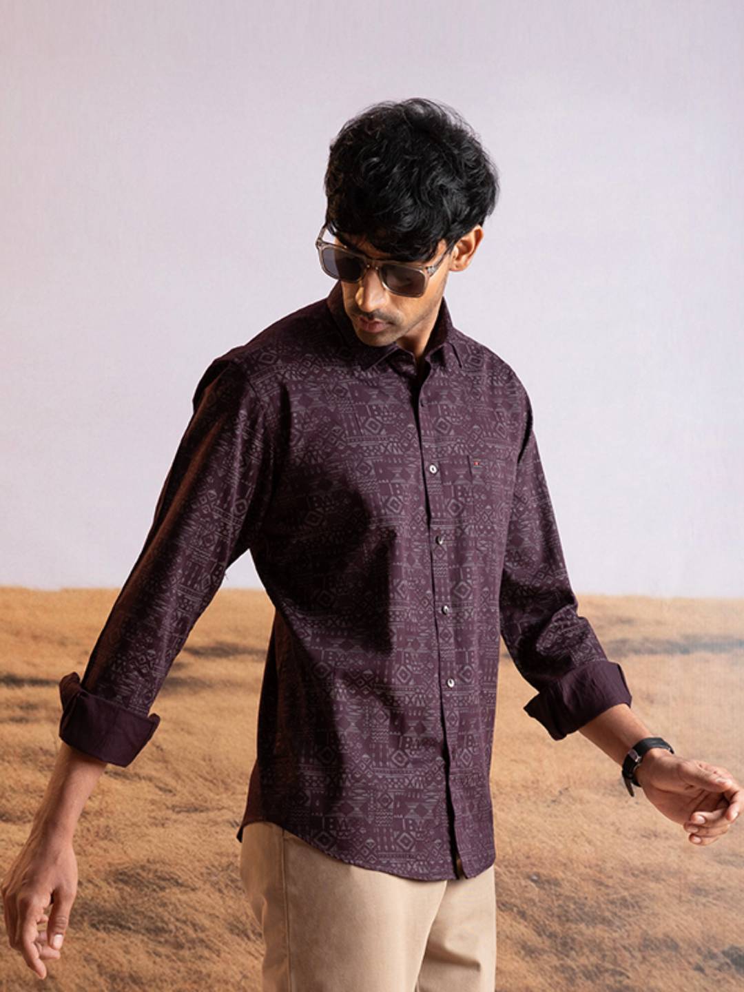 Maroon Abstract Print Shirt