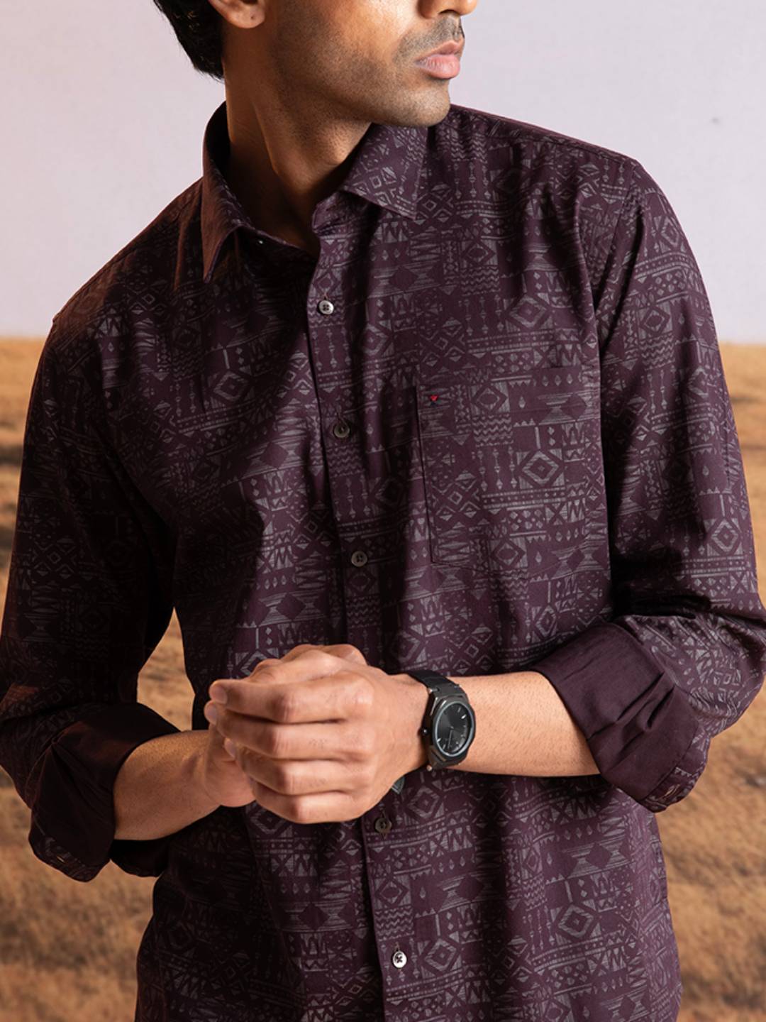 Maroon Abstract Print Shirt