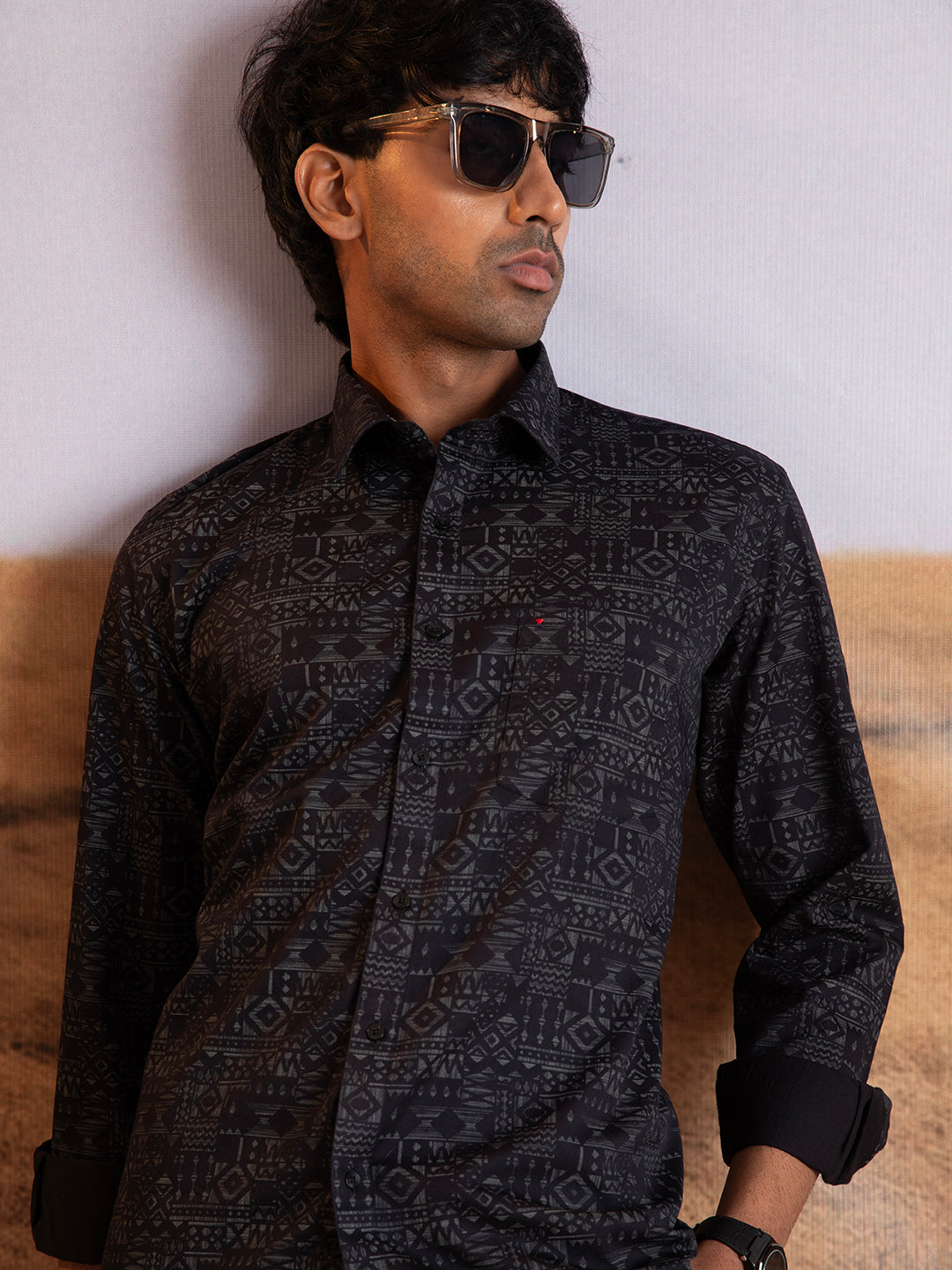 Black Geometric Print Shirt