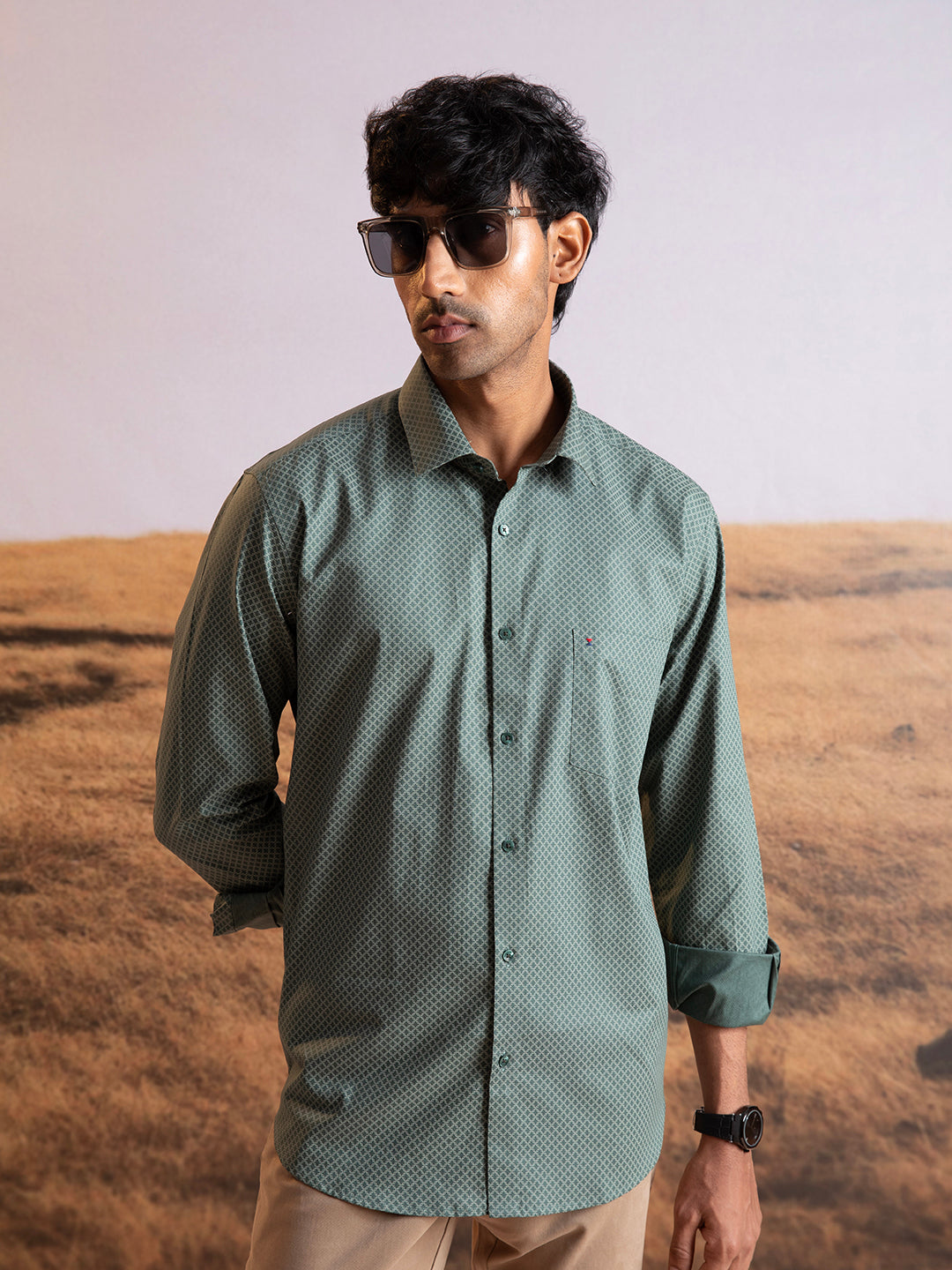 Green Geometric Print Shirt