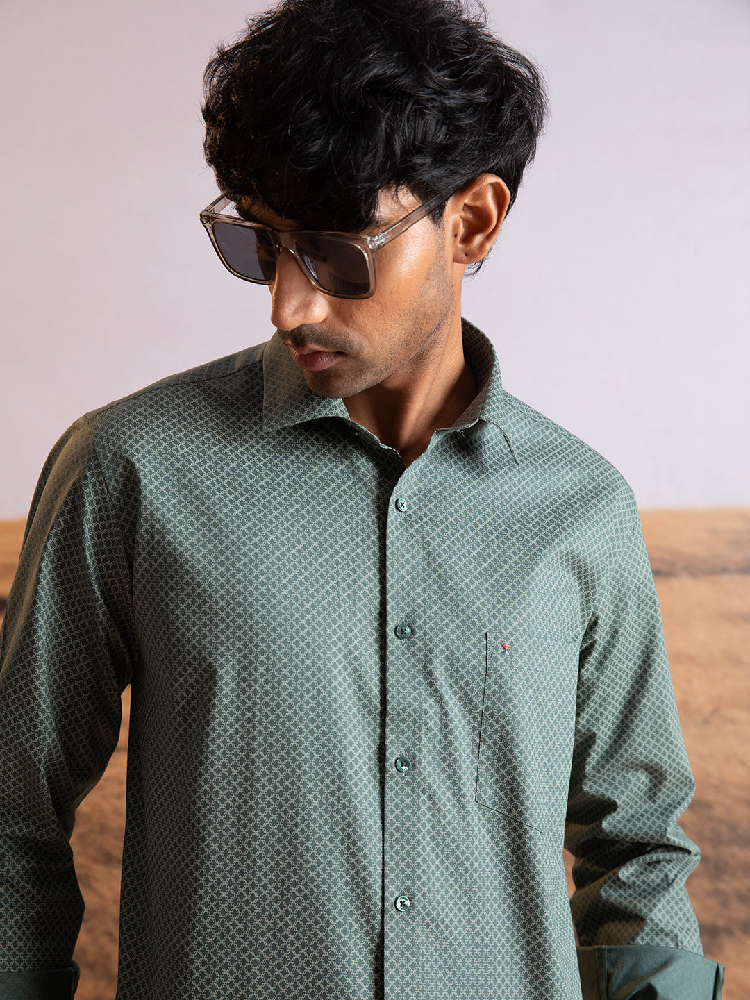 Green Geometric Print Shirt