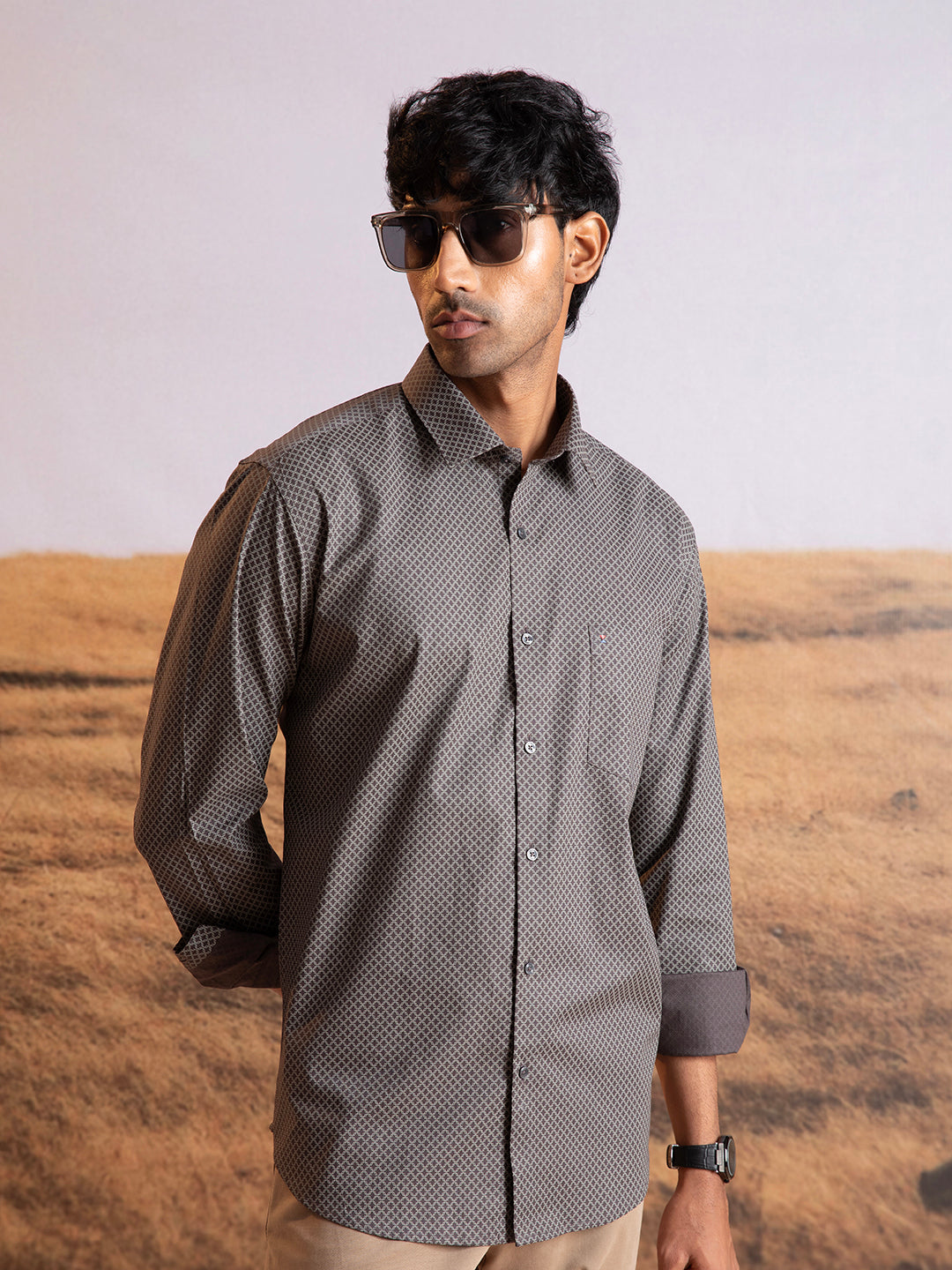 Premium Chocolate Brown Printed Shirt