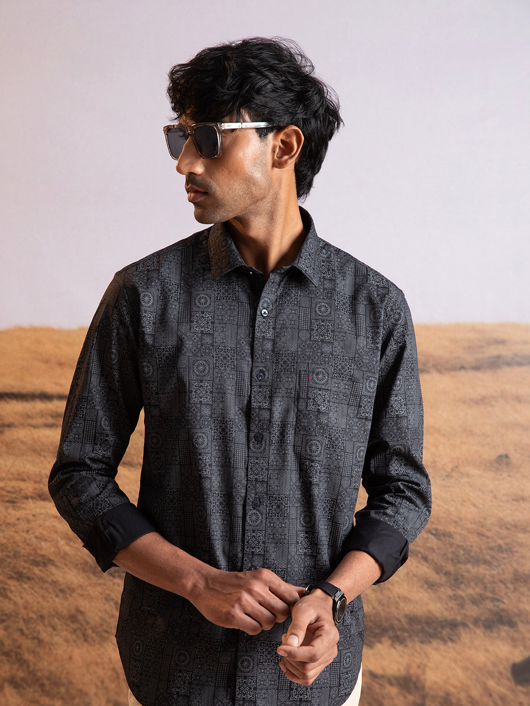 Black Abstract Print Shirt