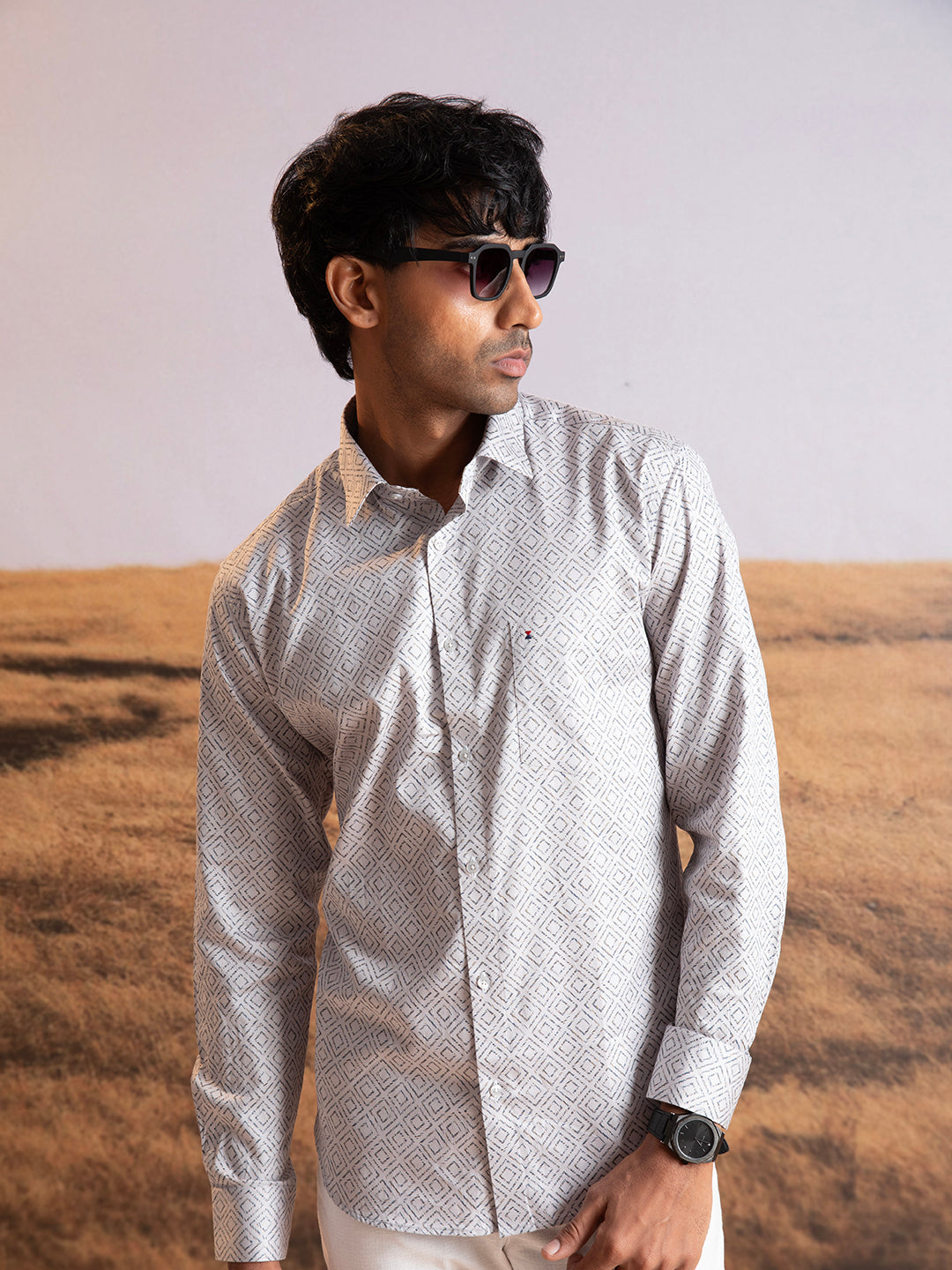 Light Grey Geometric Print Shirt